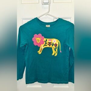 Hanna Andersson Teal Tee with Pink Lion Graphic t-shirt long sleeve size 10 EUC